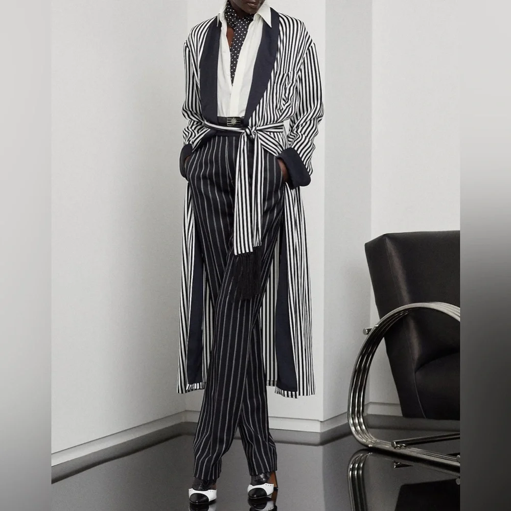 Ralph Lauren $2890 Purple Label Black and White Stripe Kalpita Coat Size 10 - Picture 3 of 15